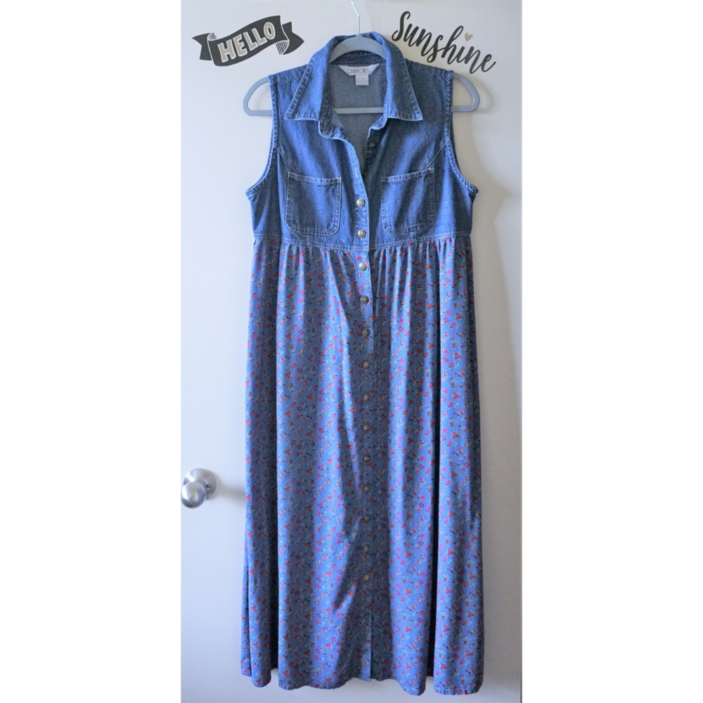 VTG Long Boho Blue Floral Print Maxi Peasant Dress